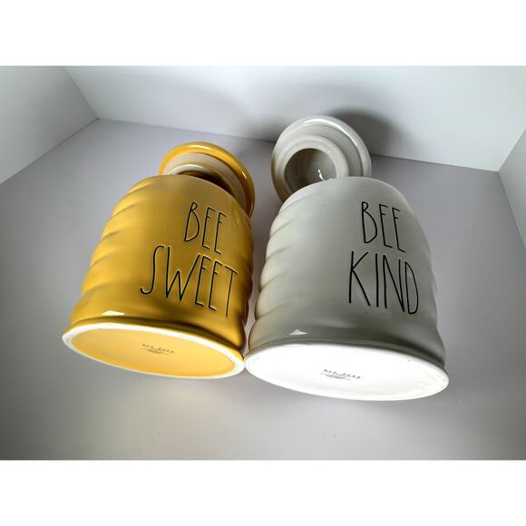 Rae Dunn Bee Sweet (Yellow) & Bee Kind (White) Coil Storage Jars w/Bee Lids NWOT - Picture 10 of 13